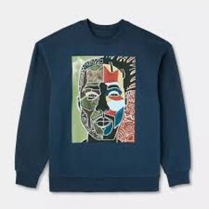 Target Blue Crewneck Sweater with Abstract Face Design